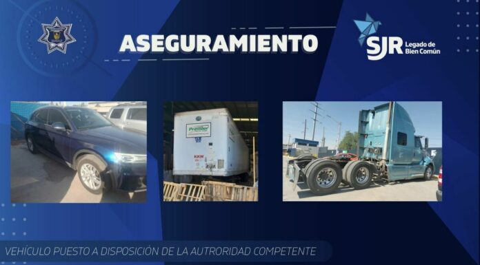 Asegura SSPMSJR tractocamión robado con mercancía y detiene a una persona