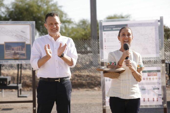 Claudia Sheinbaum y Mauricio Kuri encabezan el inicio de las obras del tren México - Querétaro
