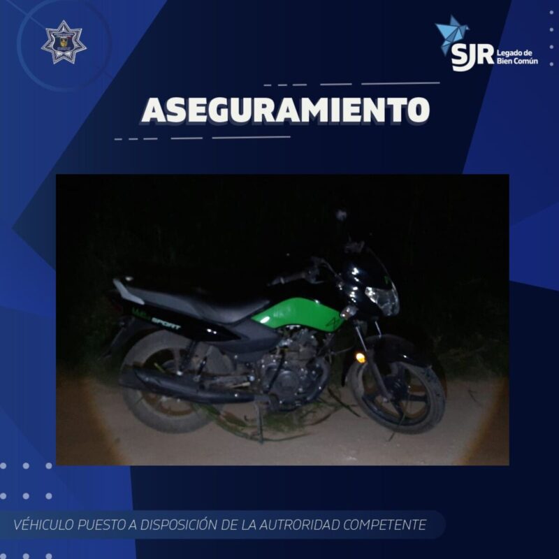 Policía municipal recupera motocicleta robada y detiene a sospechoso en La Llave, SJR