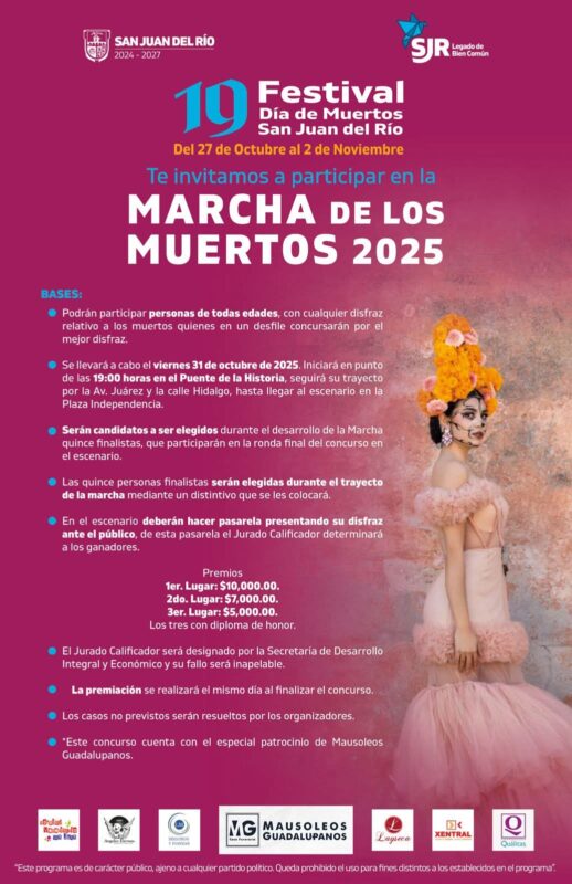 San Juan del Río convoca a participar en Concurso de Plañideras, Catrinas y Marcha de los Muertos
